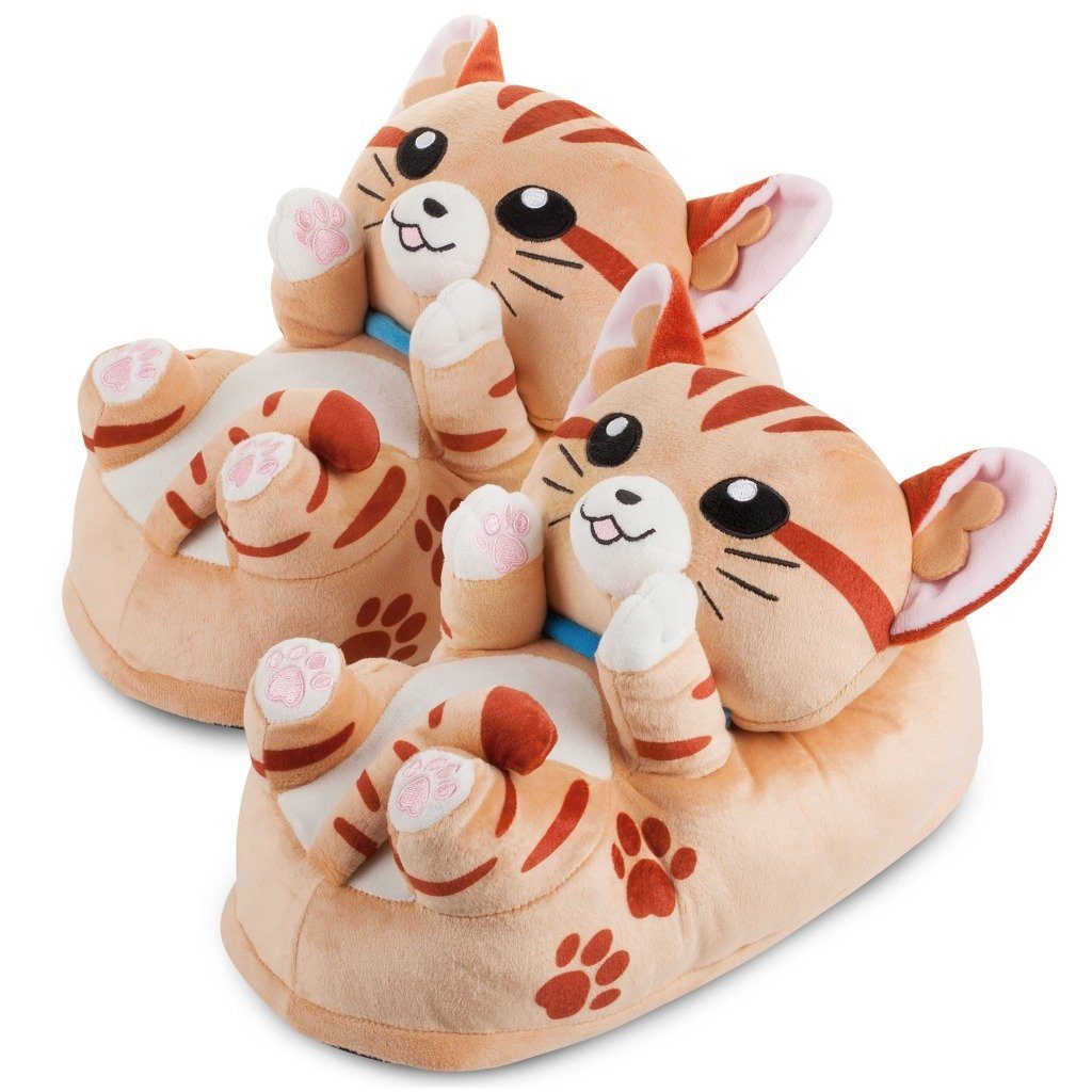 Corimori Tier Pantoffeln für Kinder Einheitsgröße 25-33,5 Plüsch Hausschuhe (Packung, Geschenk) EU Einheitsgröße 25-33,5 Leeroy der Kater für Kinder, Jungen, Mädchen