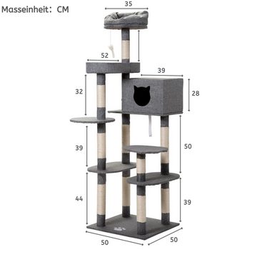 Merax Kratzbaum Adventure Kingdom, groß Katzenbaum mit Spielzeug, Katzenhaus mit Eingang in Katzenform Kletterbaum 177 x 50 x50 cm