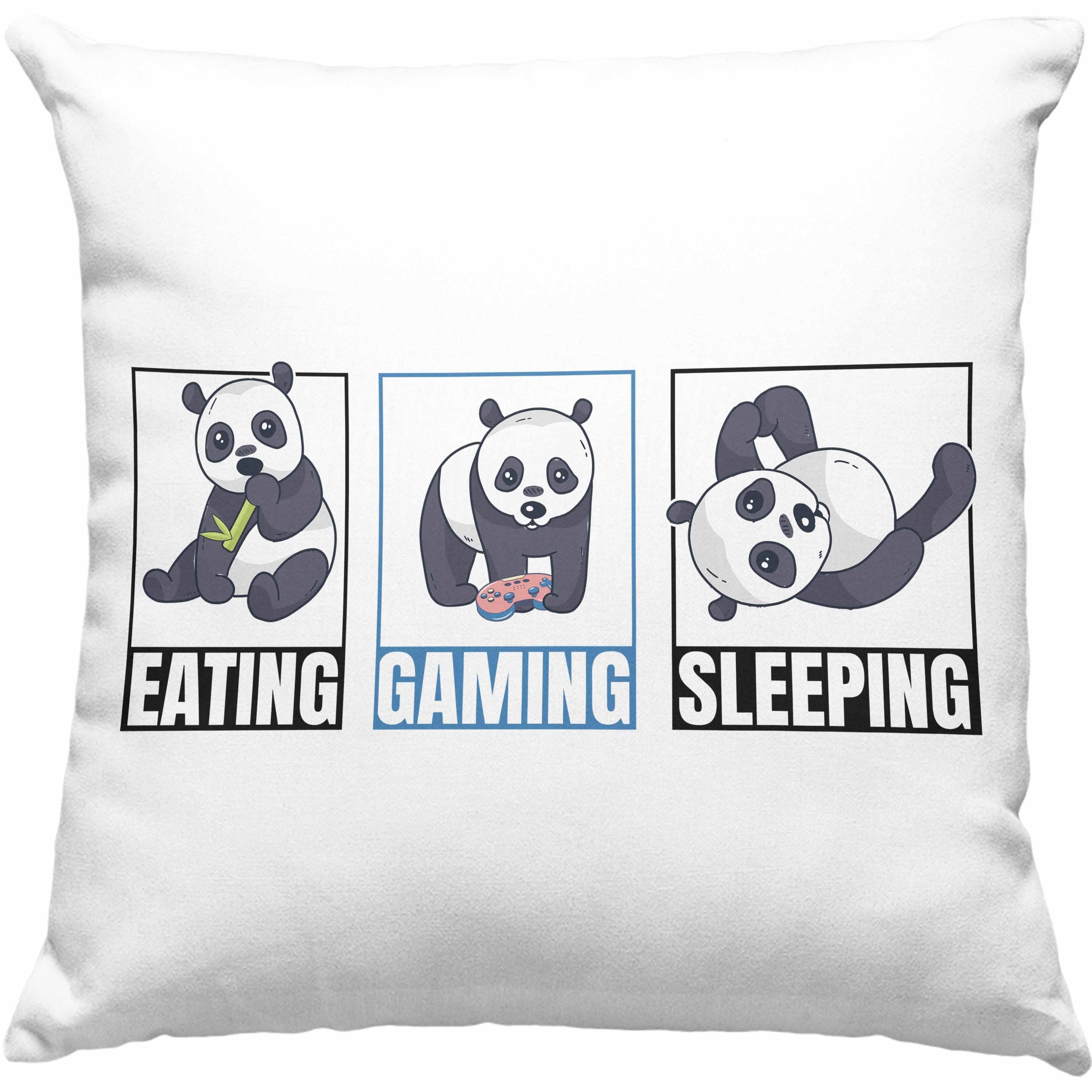 Trendation Dekokissen Trendation - Gaming mit Gamer Füllung Dekokissen Rosa Geschenkidee Lustige Panda Geschenk 40x40 Kissen Jungs Zocker für