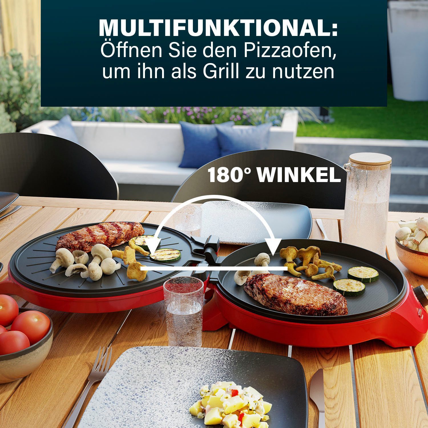 PRINCESS Elektrische Pfanne Princess 115007 Pizza Maker – Multifunktional: kann auch als Tischgril, 2000 W, Einstellbarer Thermostat – Inklusive Grillfunktion