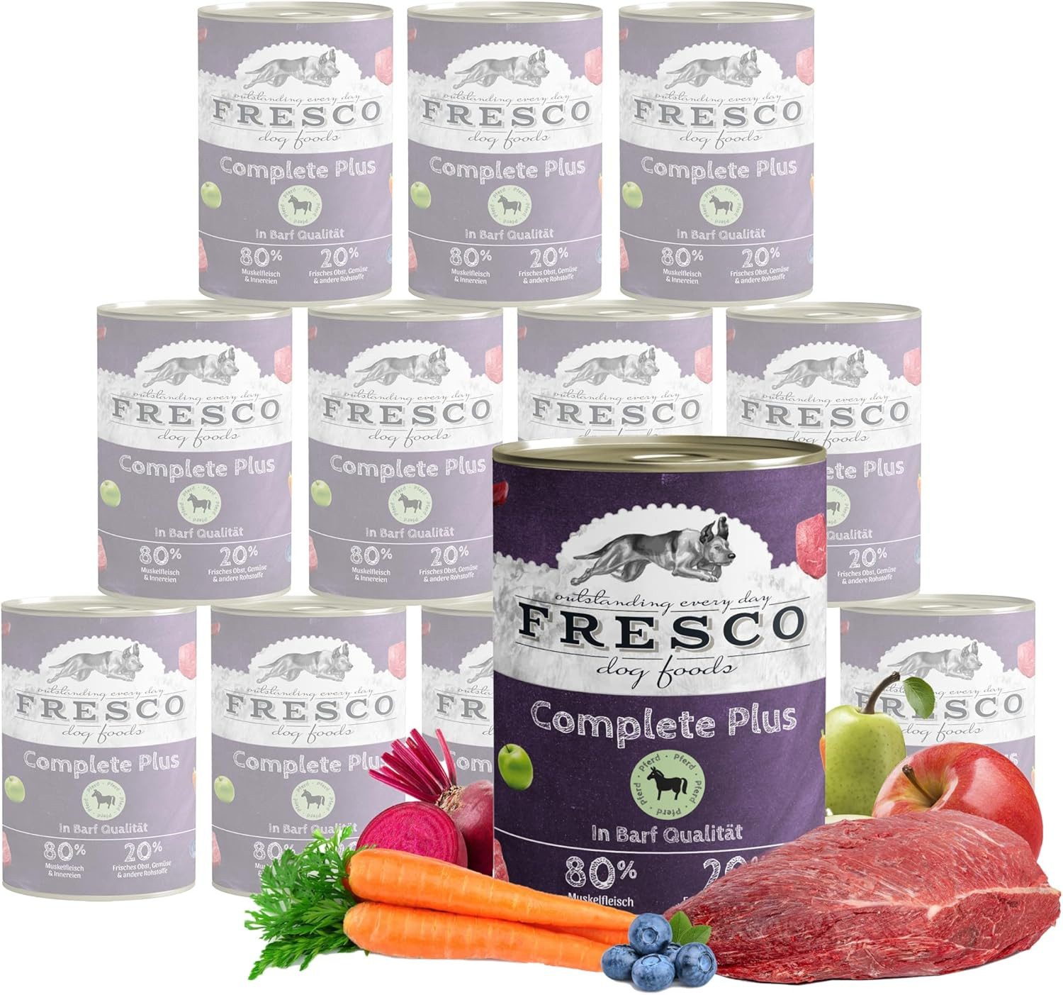 Fresco Dog NassBarf Hypoallergenes Hundefutter Nass 12x400g, Pferd, Nassfutter für: Hunde, Getreidefrei, hoher Fleischanteil, hochverträglich