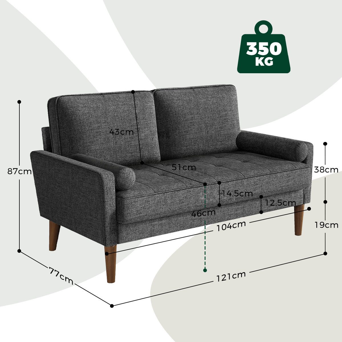 Mihtrov Sofa 2-Sitzer Sofa aus Leinenstoff mit Armlehnen und Kissen 121x77x günstig online kaufen