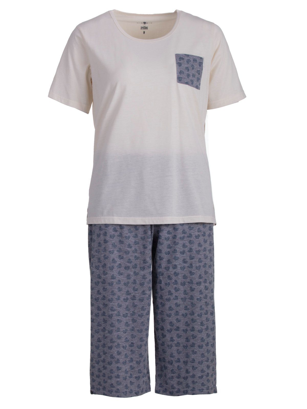 zeitlos Capri- Schlafanzug Set Pyjama off-white Herzen