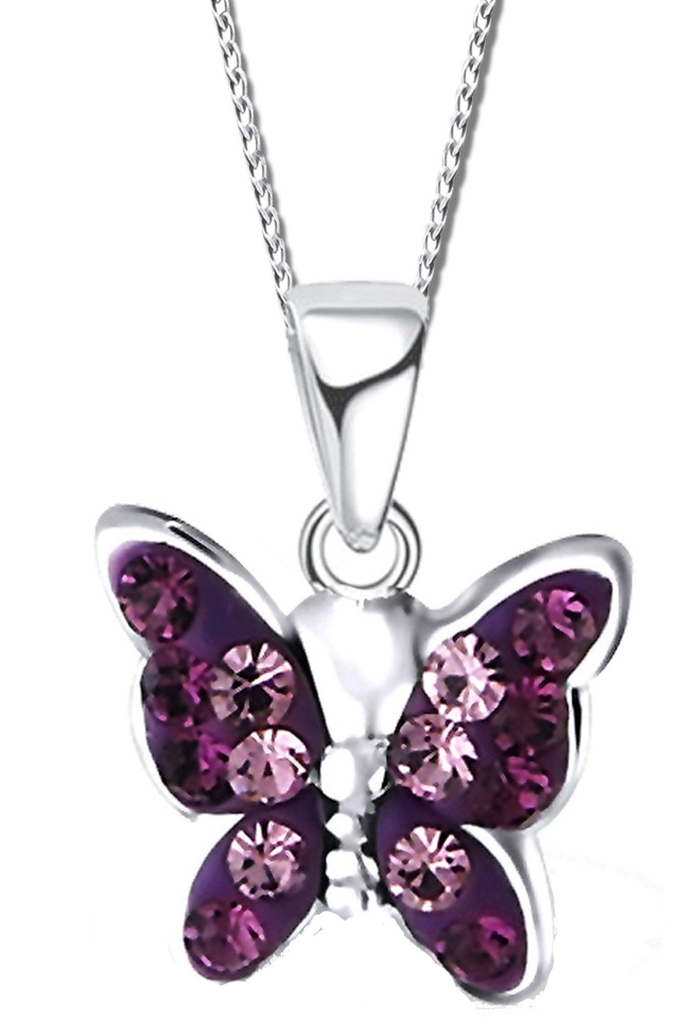 Limana Kette mit Anhänger echt 925 Silber Schmetterling Kinderkette Damenkette Kinderschmuck, Silberkette mit Zirkonia Silberschmuck
