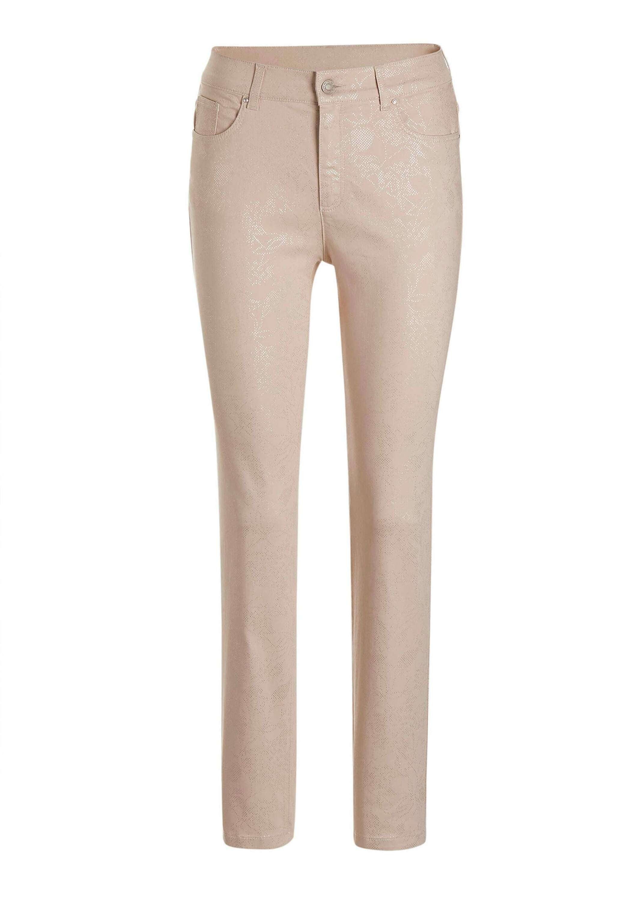 GOLDNER Stoffhose Knöchellange Jeans CARLA in Braun Slim Fit Jeans, Blumenmuster, Formbund, elastisch, bequem