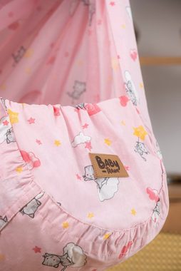 Carpetia Federwippe Babytraum FEDERWIEGEN Einschlafhilfe WASCHBAR "Sterne Kätzchen & Wölkchen" rosa