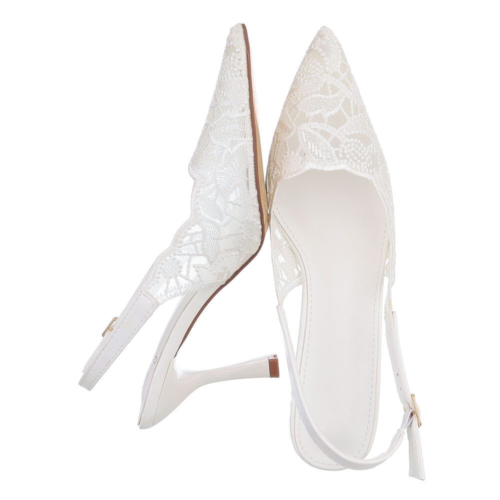 Ital-Design Damen Festliche Slingback-Pumps Spitze Brautschuhe Schnürpumps (91895798) Pfennig-/Stilettoabsatz Pumps in Weiß