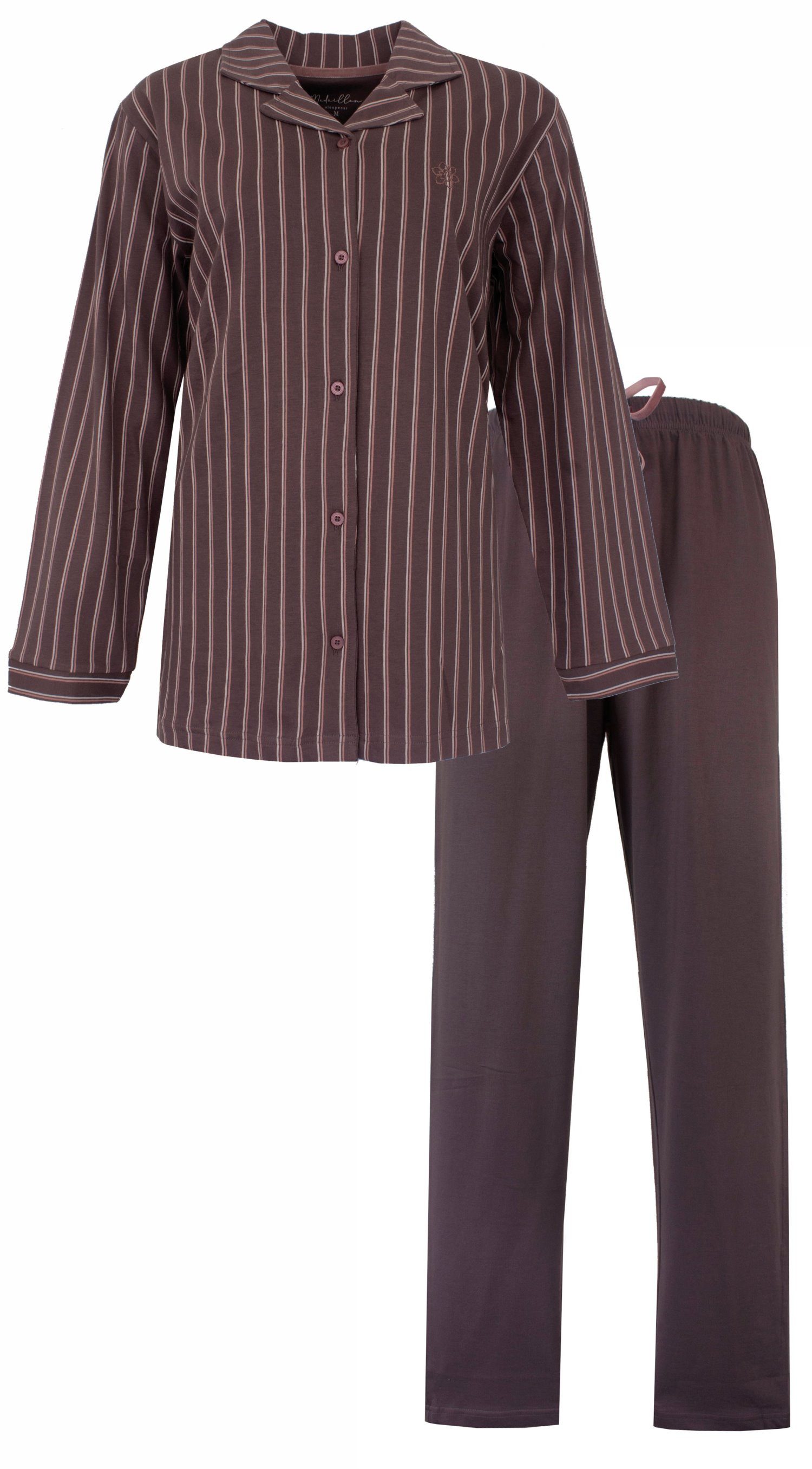 Medaillon Schlafanzug Damen Pyjama lang geknöpft (2 tlg) Modisches Design günstig online kaufen