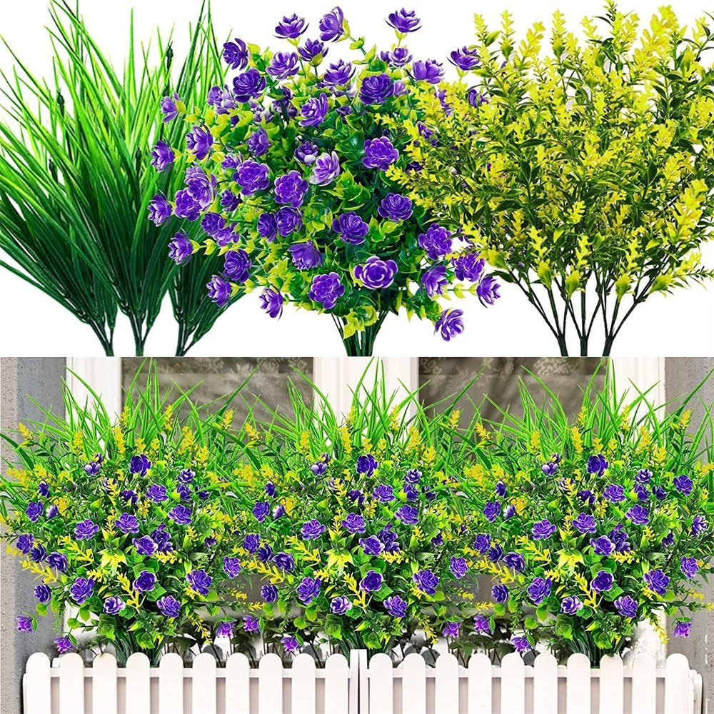Kunstpflanze Künstliche Pflanze Blume, Outdoor Dekorative Greenery Pflanzer, Rouemi, 9 Bündel | Kunstpflanzen