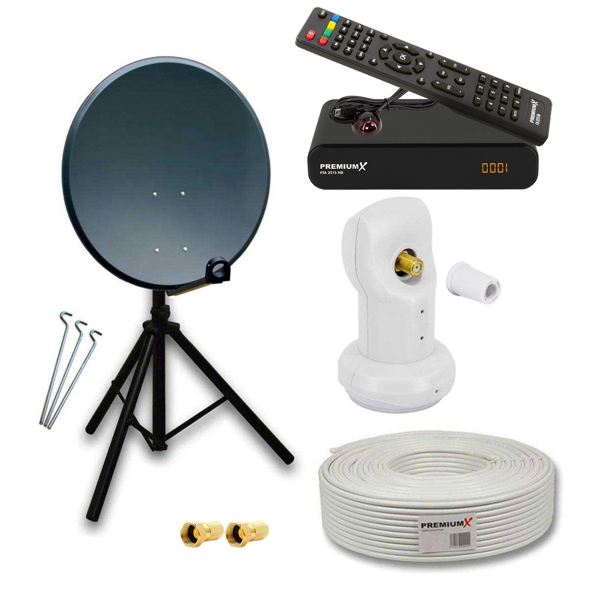 Satelliten-Komplettanlage 80cm ALU LNB Stativ Kabel Sat-Receiver SAT-Antenne