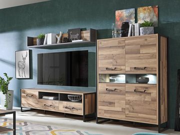 Moebel-Eins Wohnzimmer-Set, HANIKA Wohnwand, Material Dekorspanplatte, eichefarbig/betonfarbig