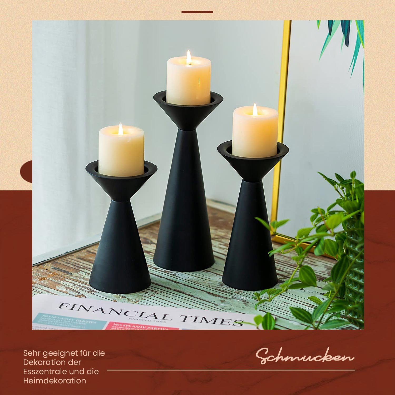Set, MAGICSHE Heimdekoration 3er Stumpenkerzen Kerzenständer für Kerzenständer Kerzenhalter