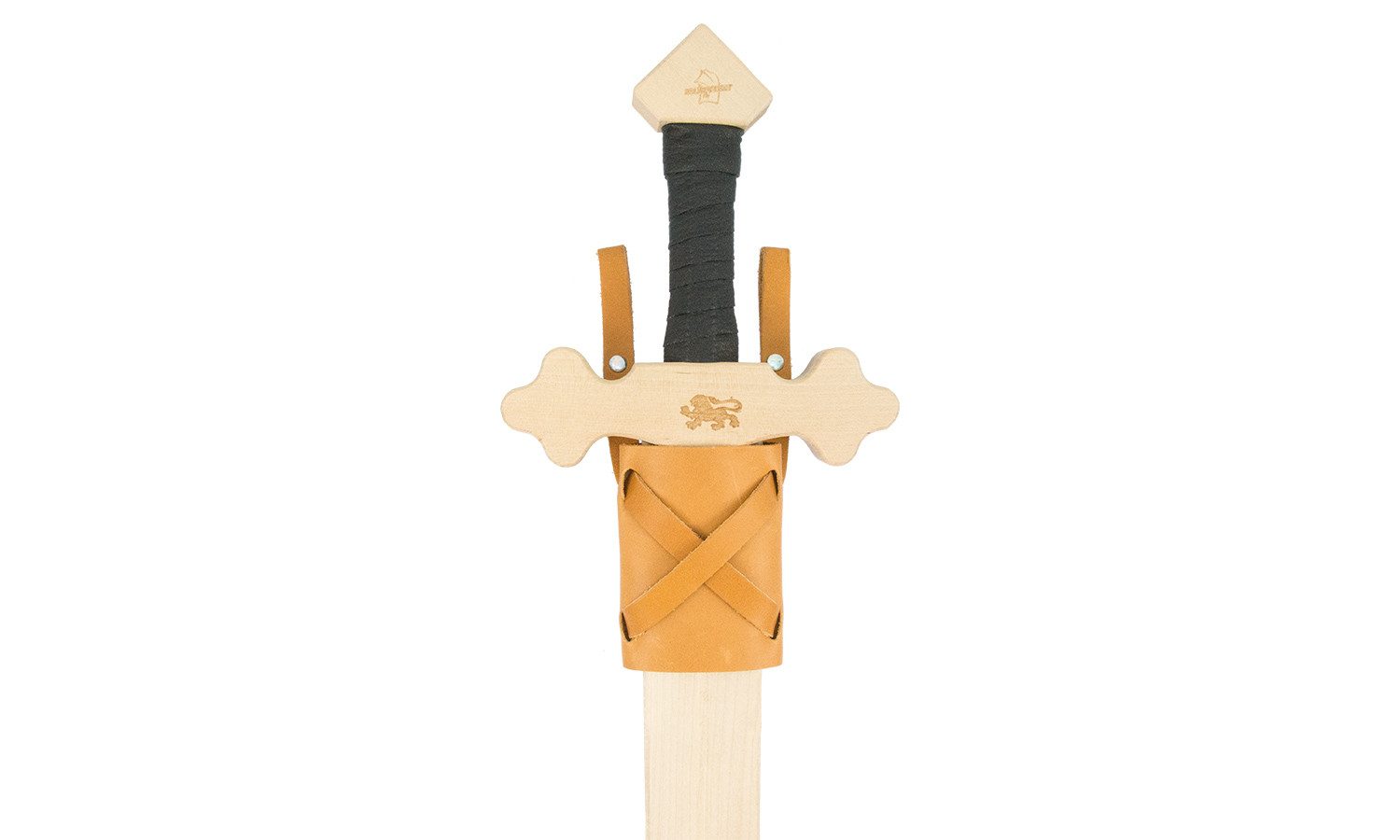 Holzspielerei Spielzeug-Schwert Schwerthalter Leder gekreuzt