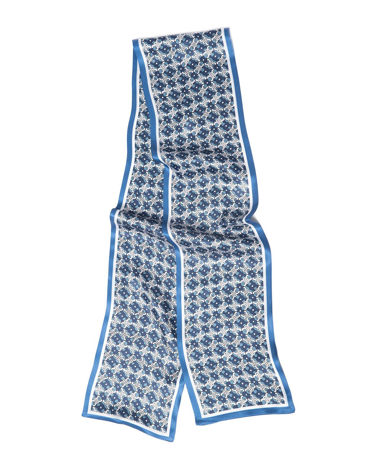 Seidentuch schmal beidseitig, Pattern blau, 16 x 145 cm, Sommerschal, alljährig