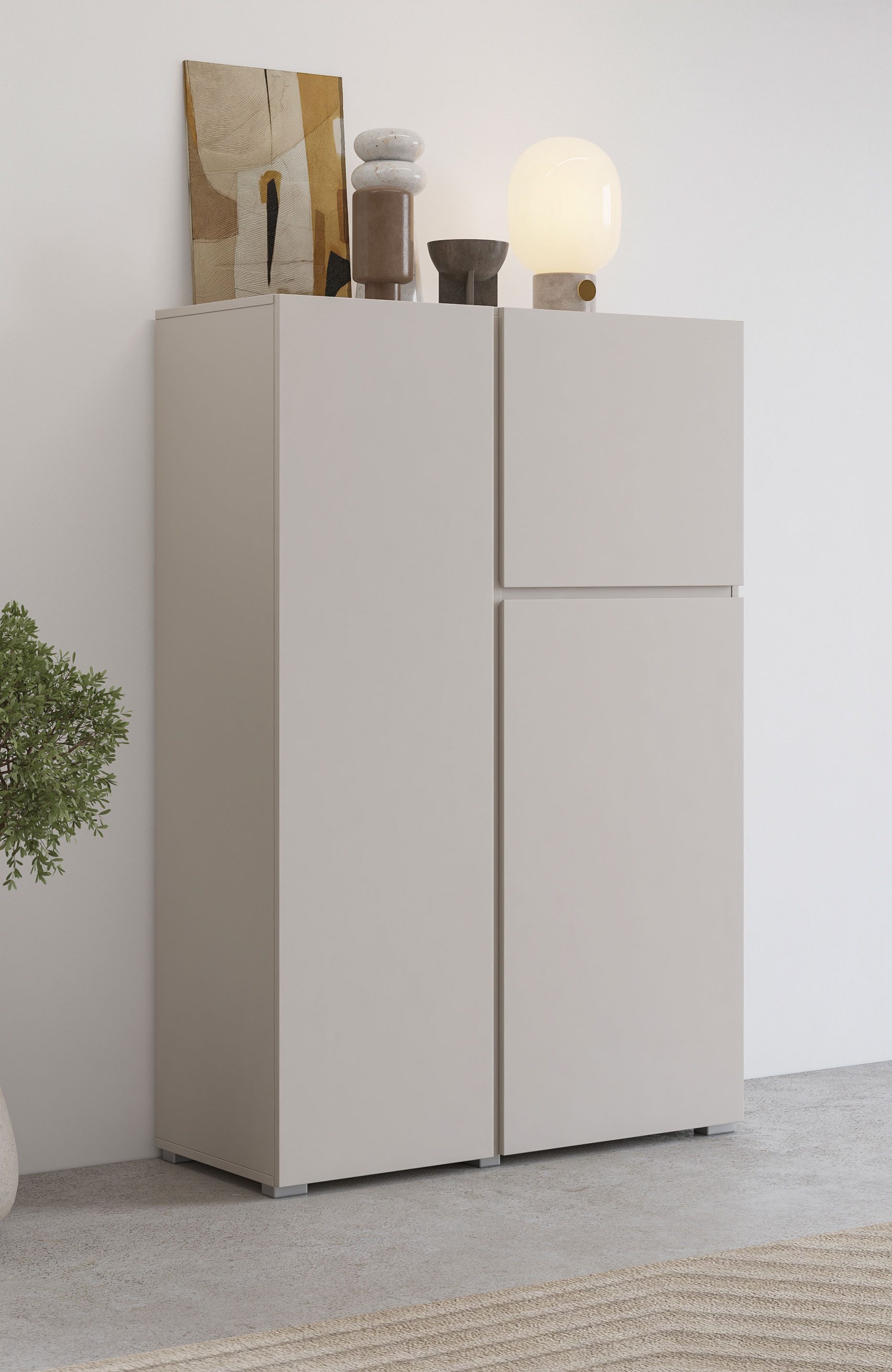 OTTO home Highboard Metric,Breite 92cm, moderne grifflose Hochkommode 3 Türen,Highboard, Hochschrank mit viel Stauraum, Einlegeböden verstellbar, Türkommode