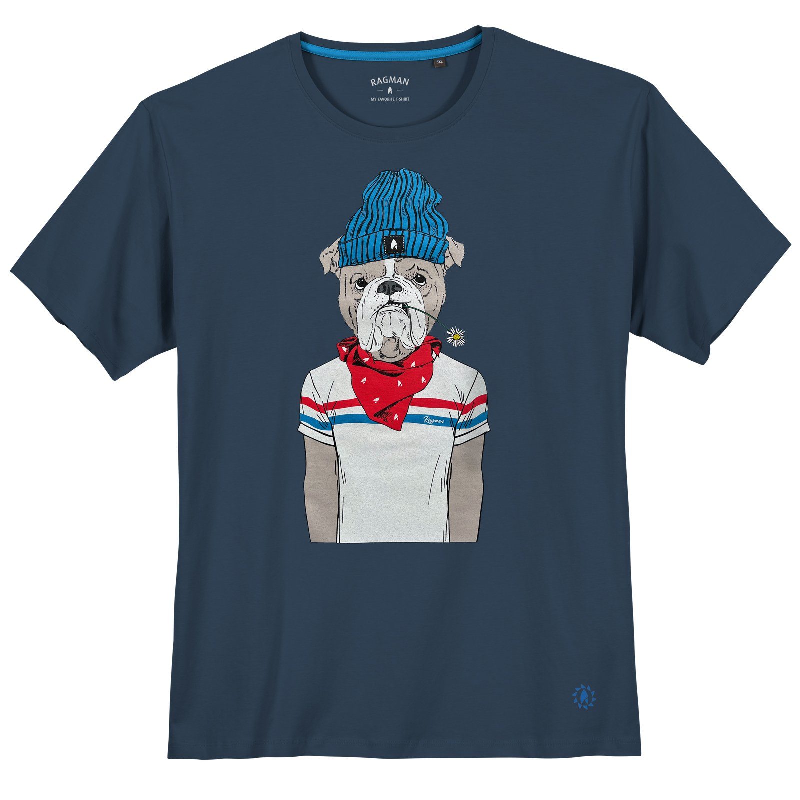 RAGMAN Rundhalsshirt Große Größen Herren Ragman Dogge-Print nachtblau T-Shirt