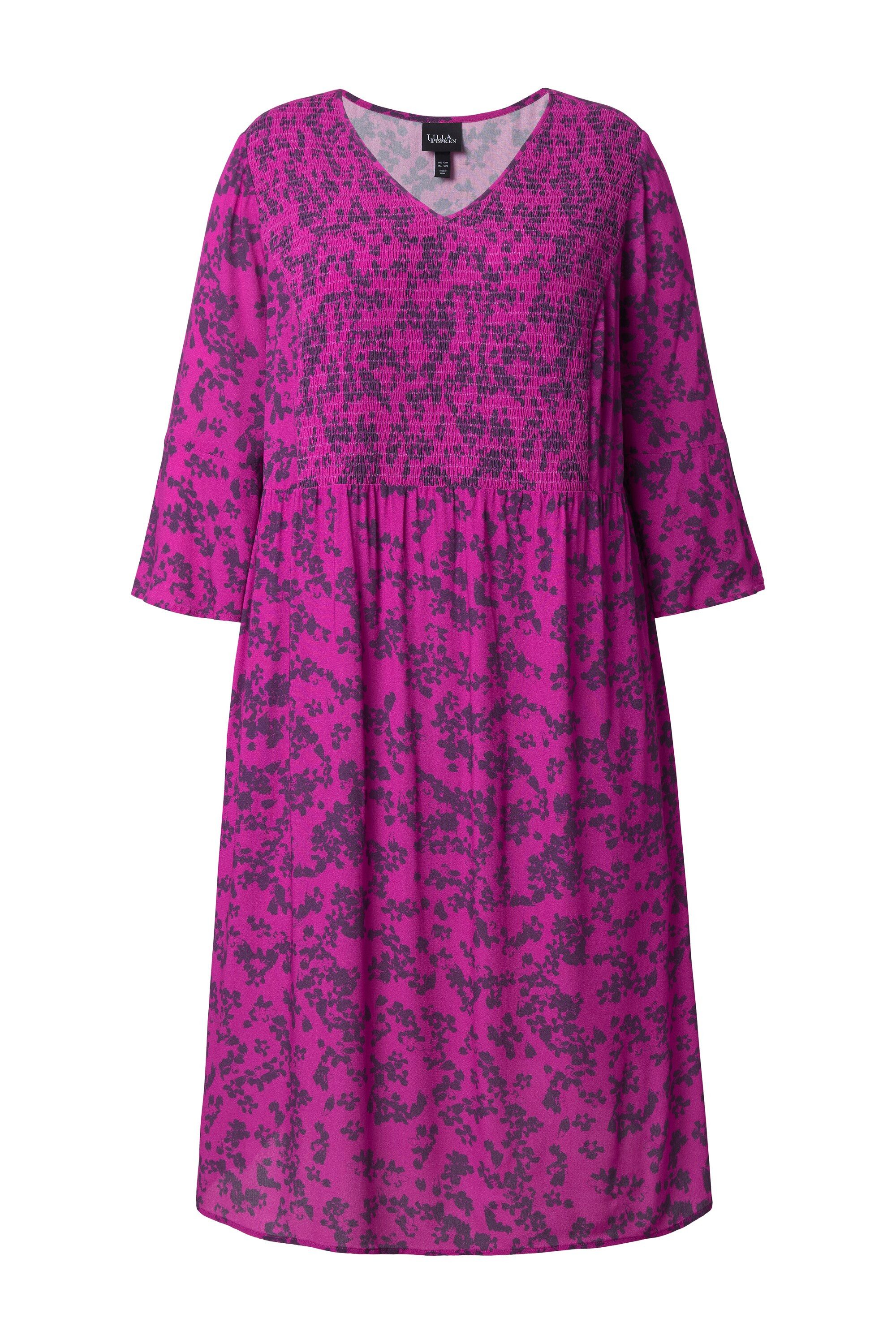 Ulla Popken Jerseykleid Midikleid Blüten A-Linie V-Ausschnitt 3/4-Arm günstig online kaufen