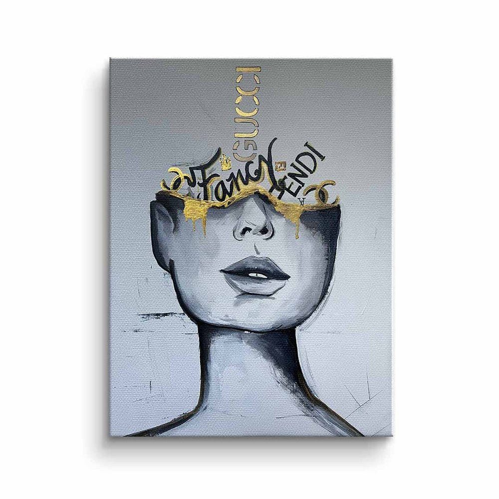 DOTCOMCANVAS® Leinwandbild, Weißes Wandbild mit Frauen Gesicht - Gold - Fancy ohne Rahmen