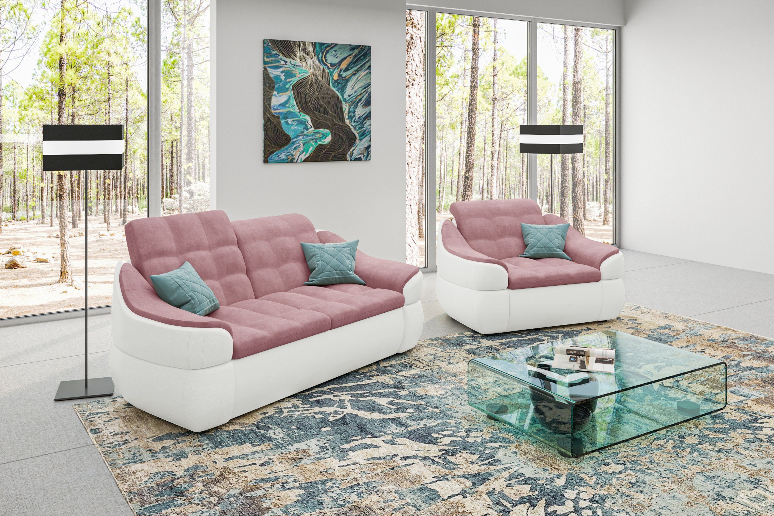 Design Stylefy Sessel, (2-tlg), Sofa 2-Sitzer aus und Alisa, Polstergarnitur (Set Modern bestehend