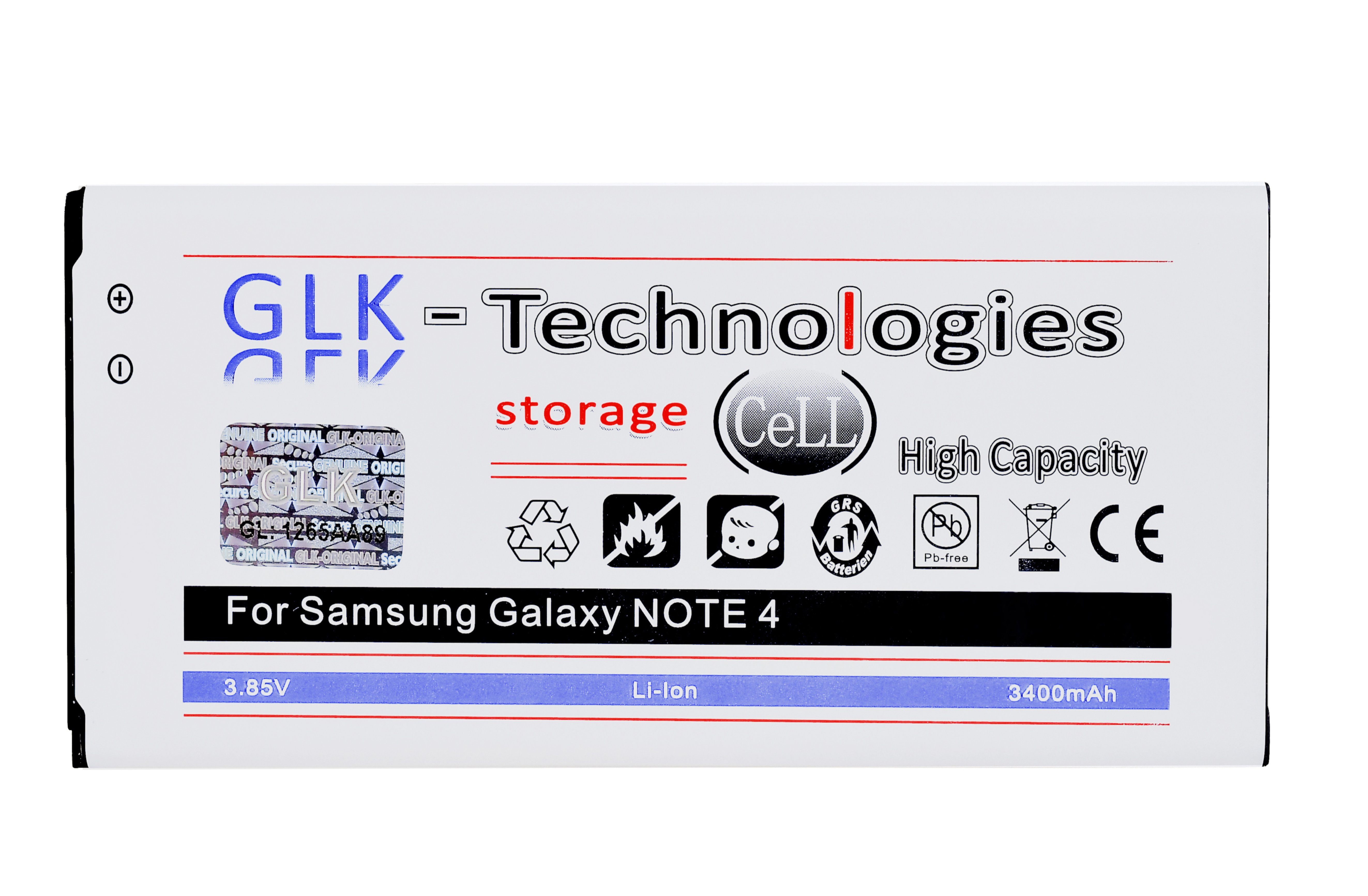 3400 GLK-Technologies kompatibel Galaxy Power NEU mAh mAh mit (3.85 Original Samsung V) NFC, IV Note mit Smartphone-Akku Akku, High accu, 3400 Ersatzakku GLK-Technologies 4 Battery, SM-N910F