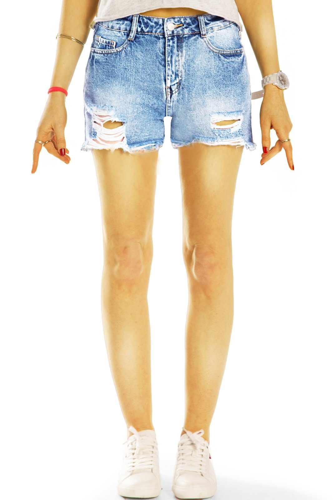 be styled Jeansshorts Jeans Shorts Medium Waist Hosen Hotpants - Damen - j58k destroyed Look