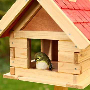 Melko Vogelhaus Vogelhaus Vogelfutterhaus Vogelvilla aus Holz in Grau Weiß Grün Rot Braun Vogelhäuschen Futterstation, Dachschindeln und Haus sind lasiert