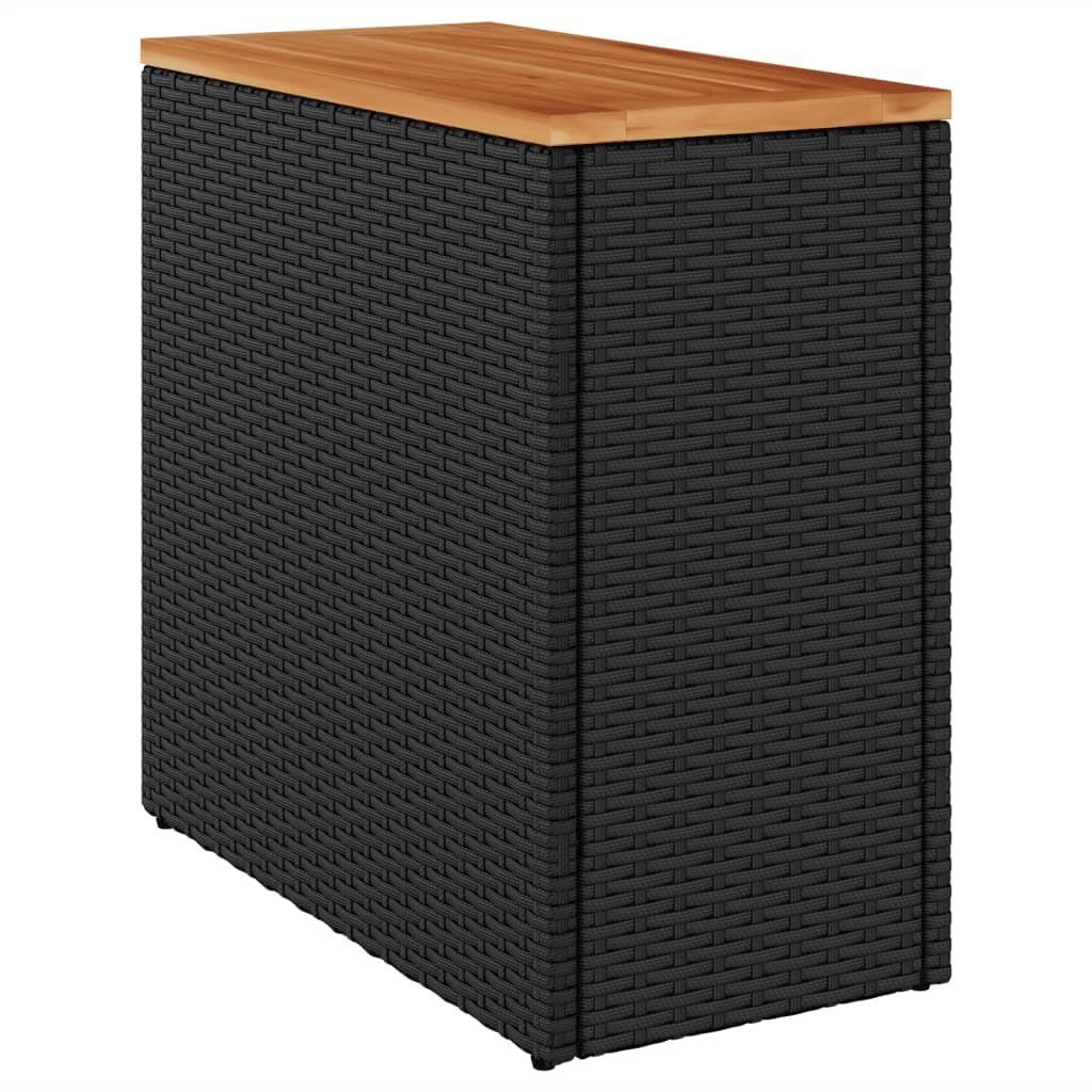vidaXL Gartentisch Garten-Beistelltisch mit Holzplatte Schwarz 58x27,5x55 cm Poly Rattan (1-St)