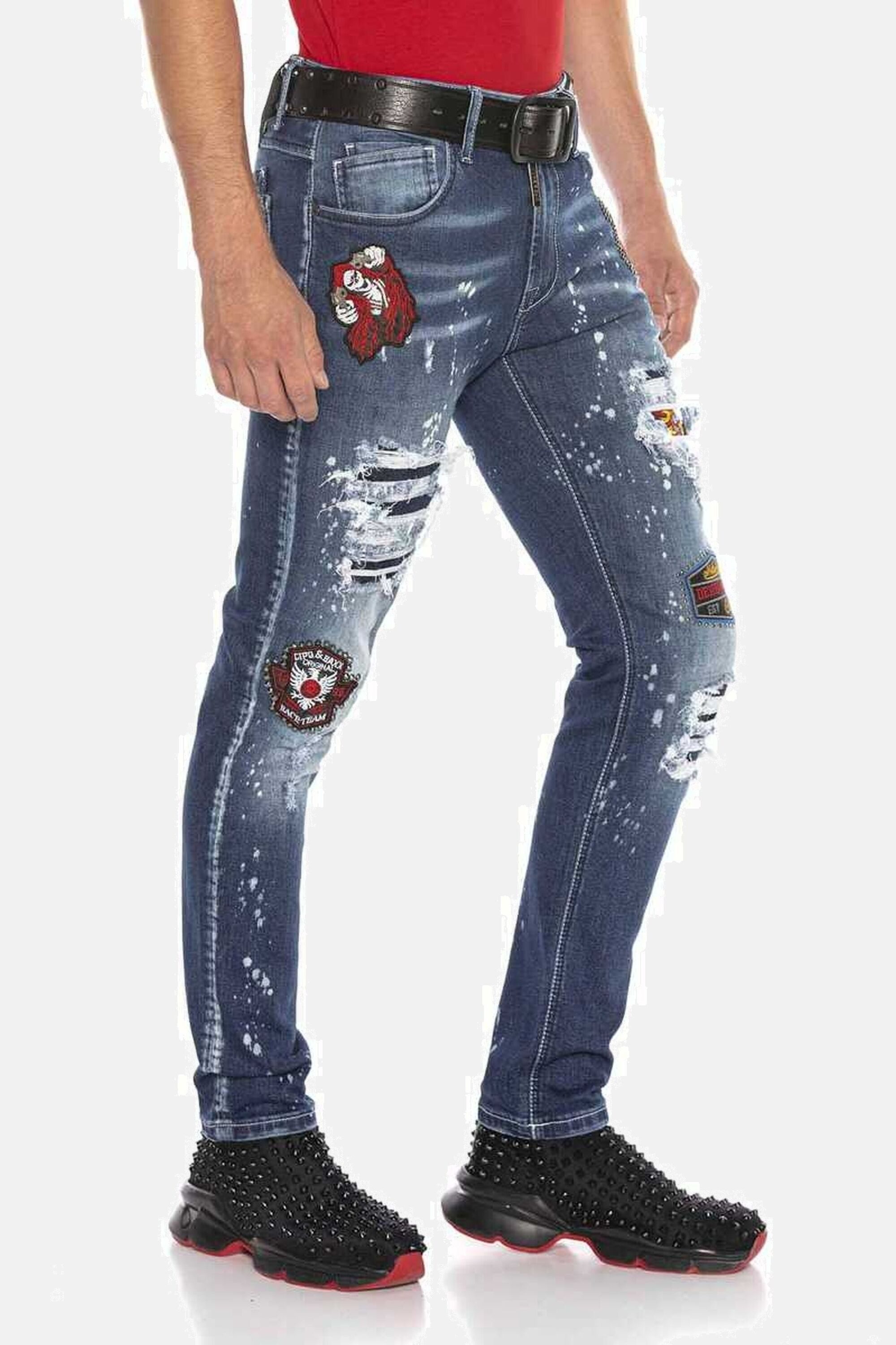 Cipo & Baxx Straight-Jeans DENIM bequeme Jeans im angesagten Patchwork-Style, CD643