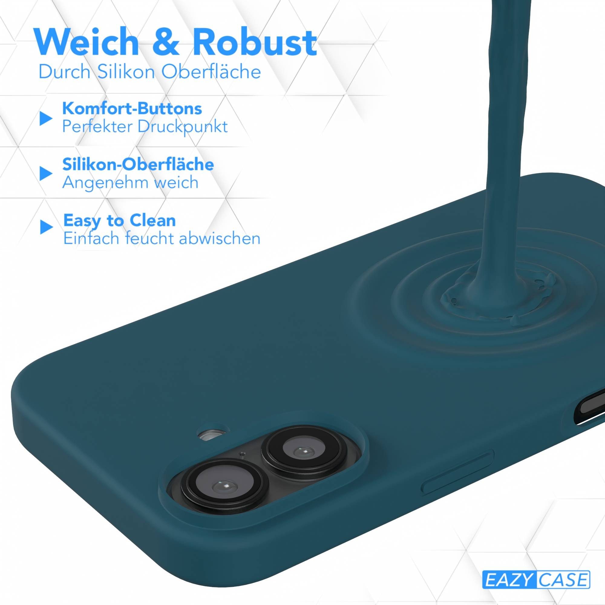 EAZY CASE Handyhülle für Apple iPhone 16 Premium Silikon 6,1 Zoll, Hülle mit Kameraschutz Bumper Case stoßfest Handy Softcase Petrol – Bild 4 von 5
