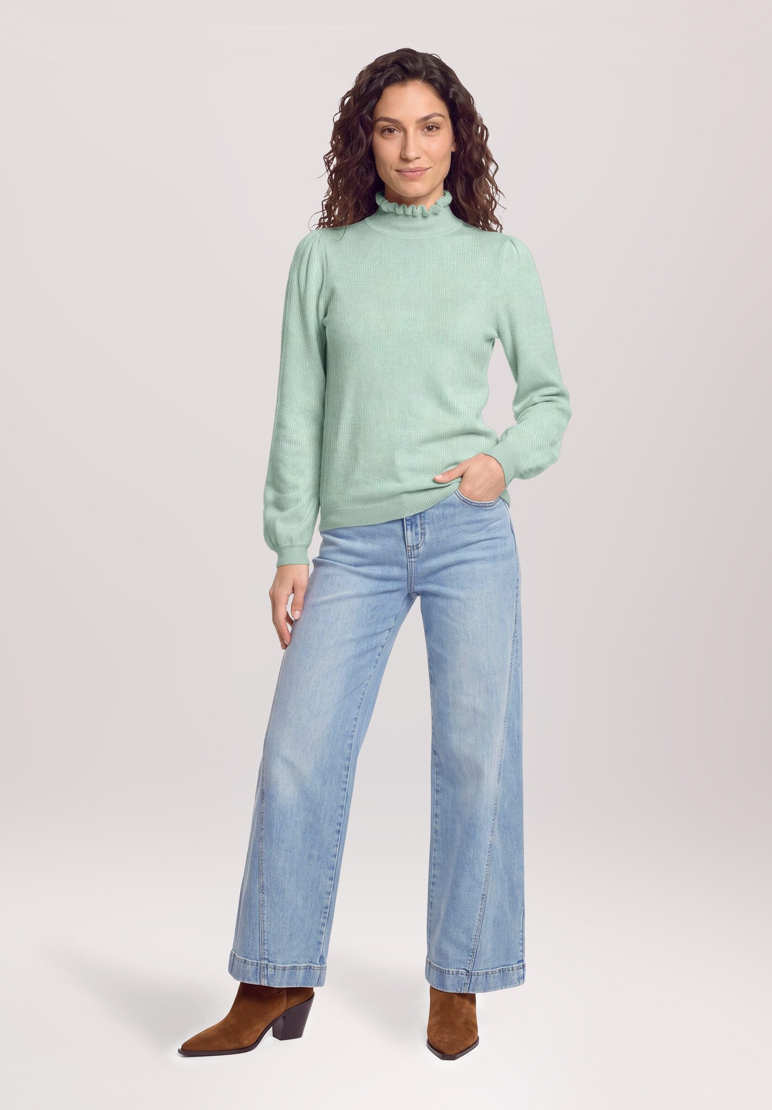 Cartoon Strickpullover Damen mit Rüschen (1-tlg)