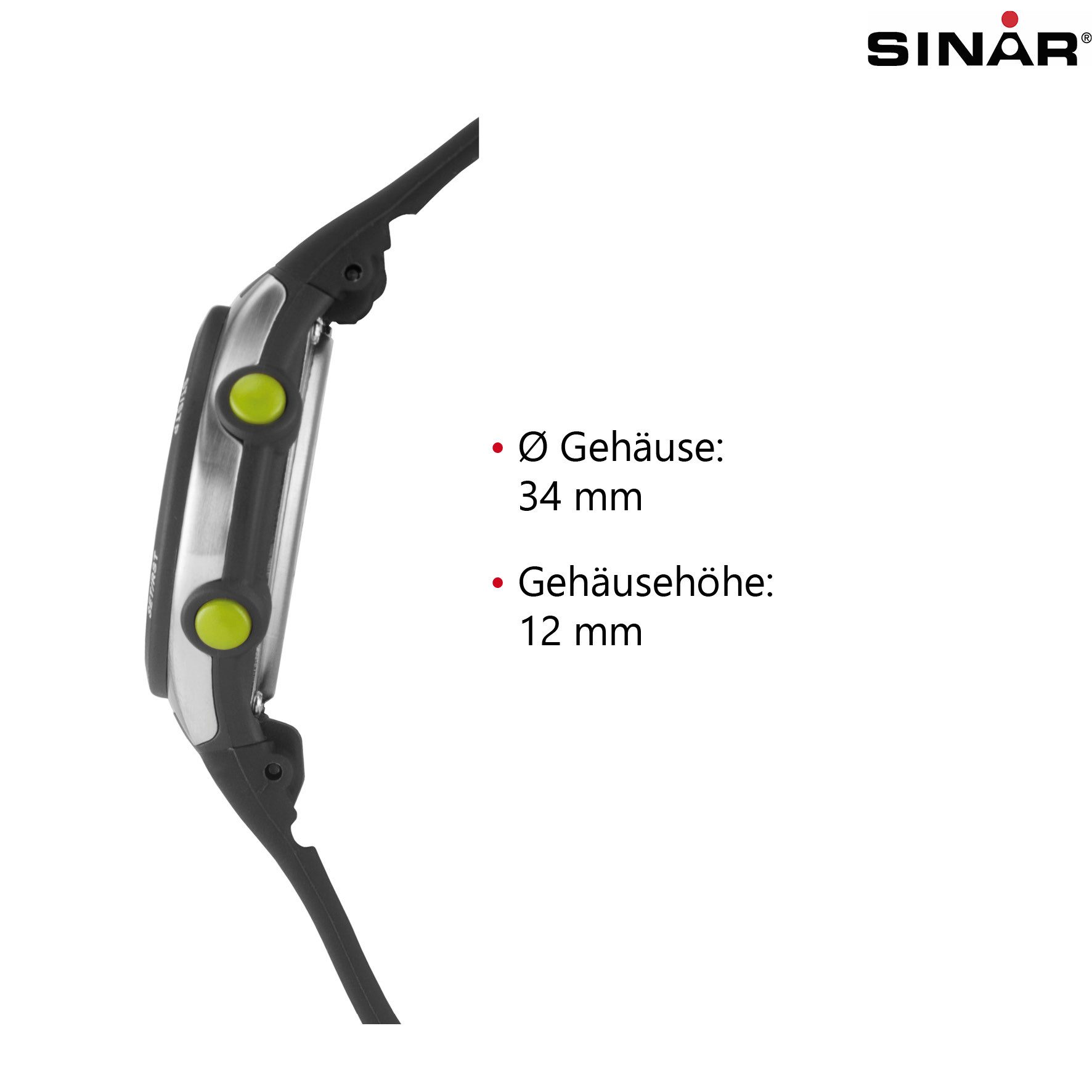 SINAR Digitaluhr XF-68 Jugenduhr Sportuhr Silikonband 10 bar, digital sportlich modern Geschenkidee Jugend Ø 34 mm