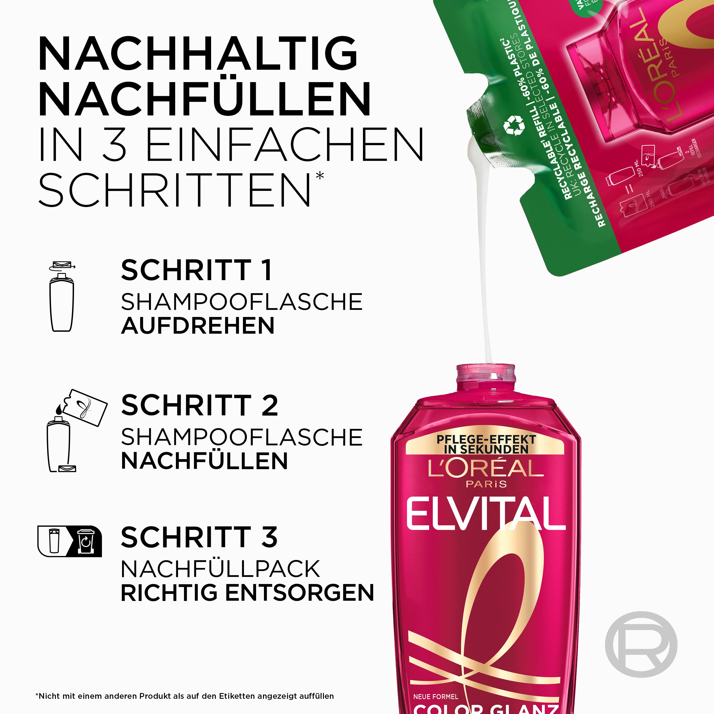 L'ORÉAL PARIS Haarshampoo Elvital Shampoo Color Glanz, Mit Farbschutz für längere Leuchtkraft, mit UVA-/UVB-Filter.
