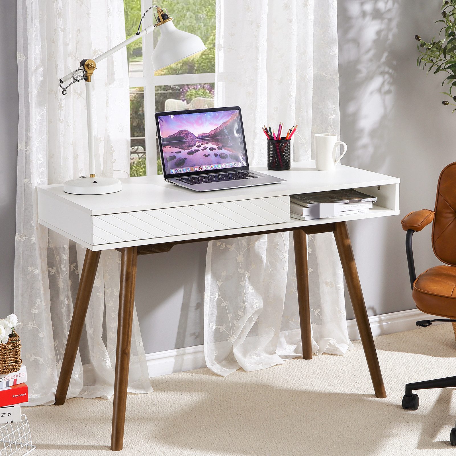 GarveeMore Doppelschreibtisch Bürotisch, Computer Schreibtisch mit Schublade – Bild 3 von 5
