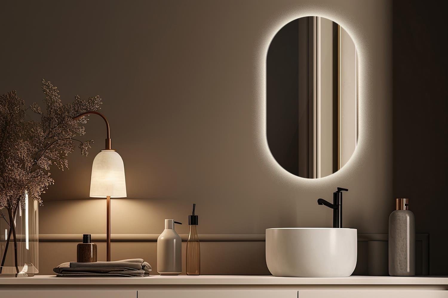 Spiegel Beleuchtung LED 3000K) Tulup Badspiegel (Warmweiß LED-Lichtspiegel Ovaler