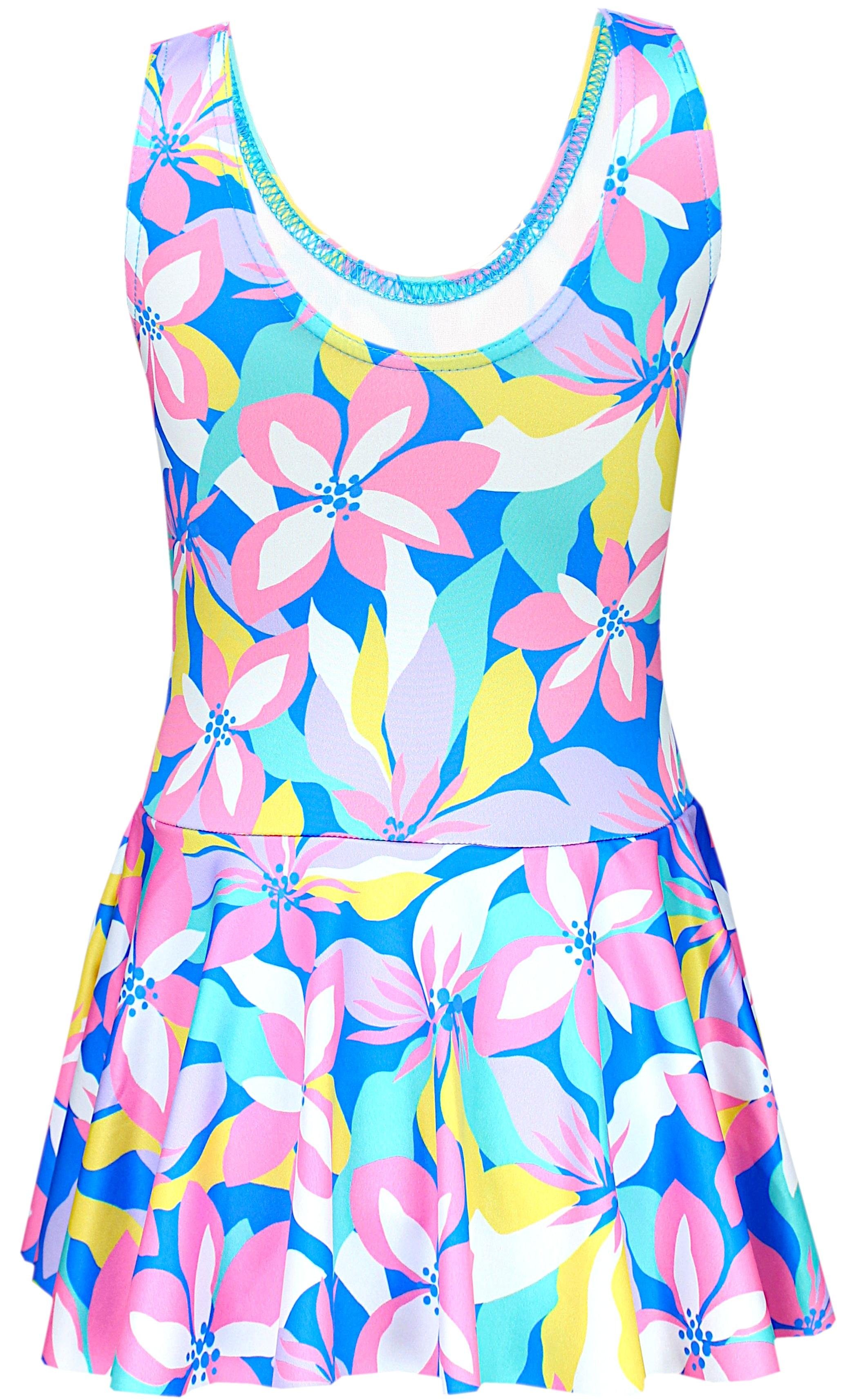 Aquarti Badeanzug Aquarti Mädchen Print Gelb / / mit Badeanzug Blumen / Ringerrücken Rosa Rock Blau 029D mit 