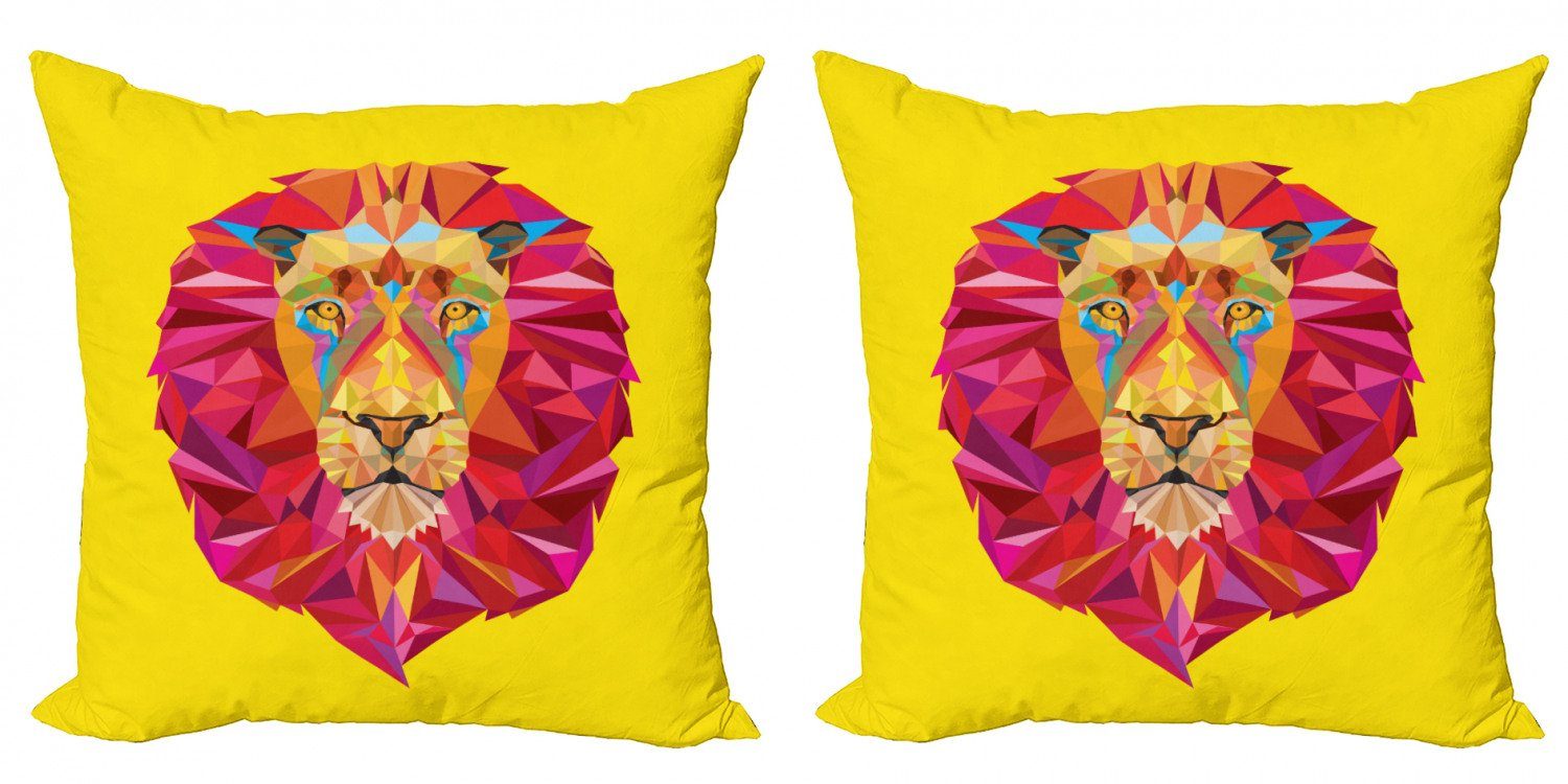 Kissenbezüge Modern Accent Doppelseitiger Digitaldruck, Abakuhaus (2 Stück), afrikanisch Geometrische Löwe-Gesicht