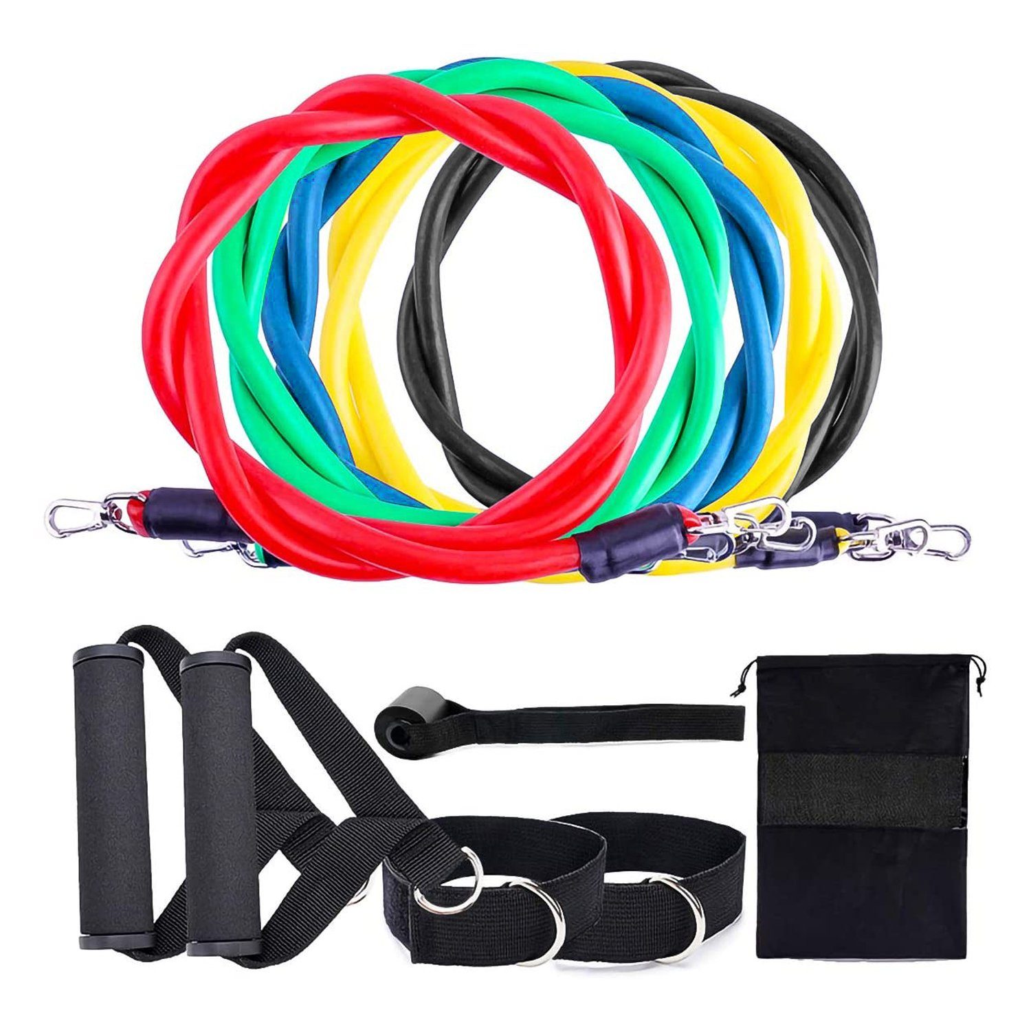 Daskoo Gymnastikbänder Resistance Bands 11 Stück Fitnessband bis zu 100 LBs, mit Griffen, für Fitness, Kraft