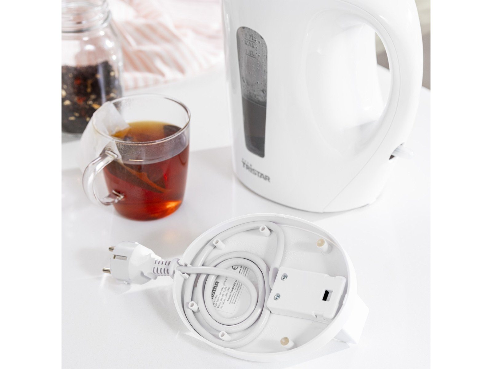 Tristar Wasserkocher, 1.7 l, 2200 ohne Tee leise schnell, Großer Weiß Heißwasserbereiter elektrischer W, Kabel