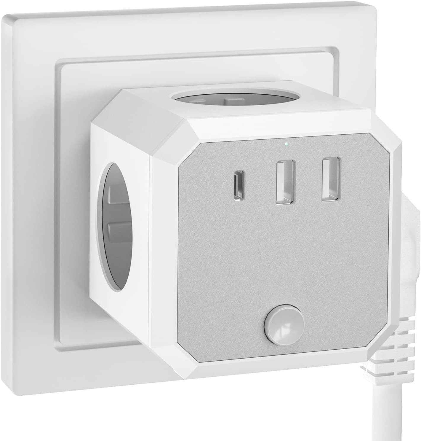 Niclous Steckdosenwürfel 7in1 4-fach mit 2 USB USB-C Schalter 3680W Grau Mehrfachsteckdose 7-fach (2 USB-A-Anschlüsse, Ein-/Ausschalter, 1 USB-C-Anschluss, 4 Schuko-Steckdosen, Kindersicherung, Kurzschlussschutz, Überlastschutz, Kindersicherung, Überspannungsschutz, Kabellänge 0 m), 7-in-1, USB-A, USB-C, Schalter, Kindersicherung