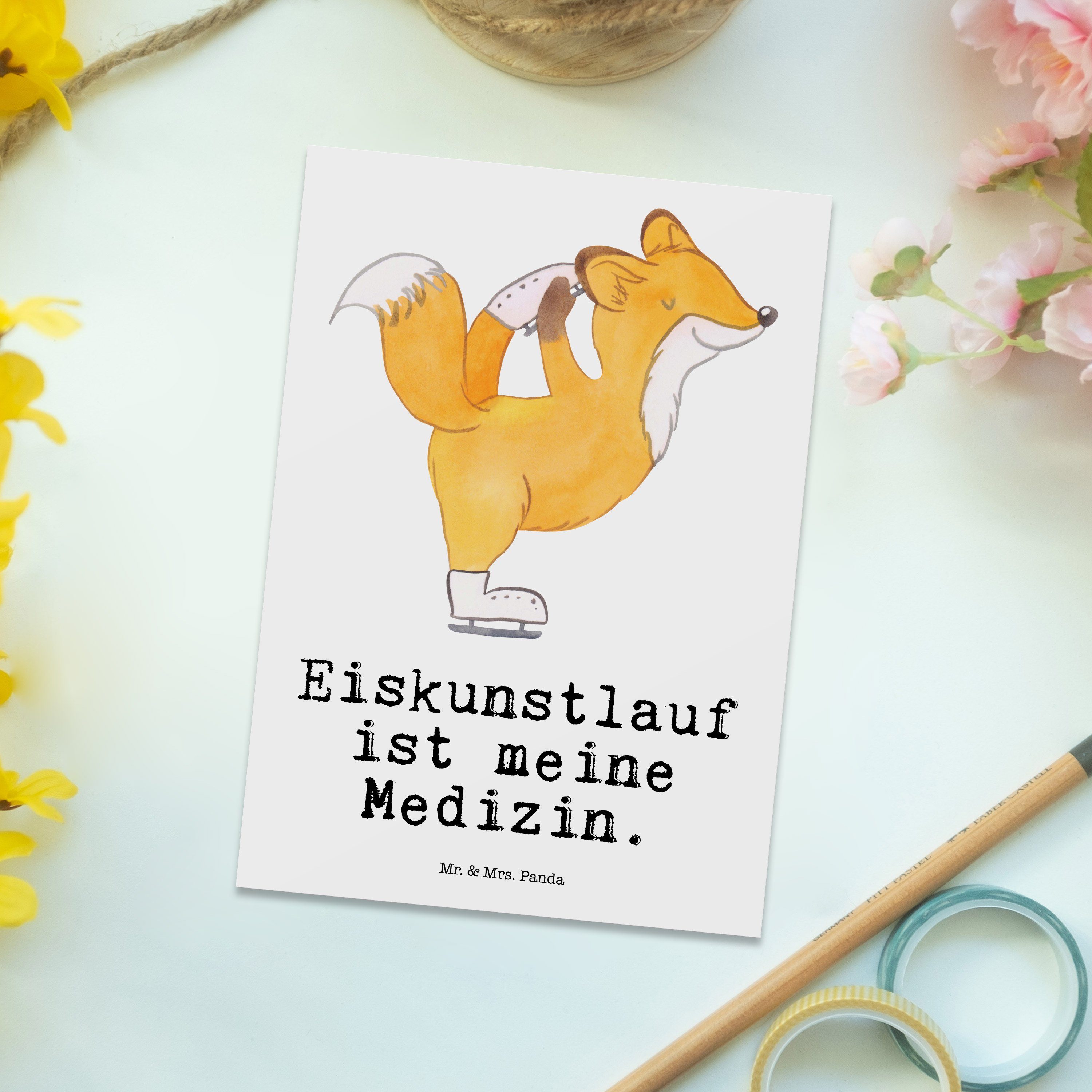 Postkarte Geschenk, - Aus Fuchs - Panda Weiß & Eiskunstläuferin, Medizin Mr. Mrs. Eiskunstläufer