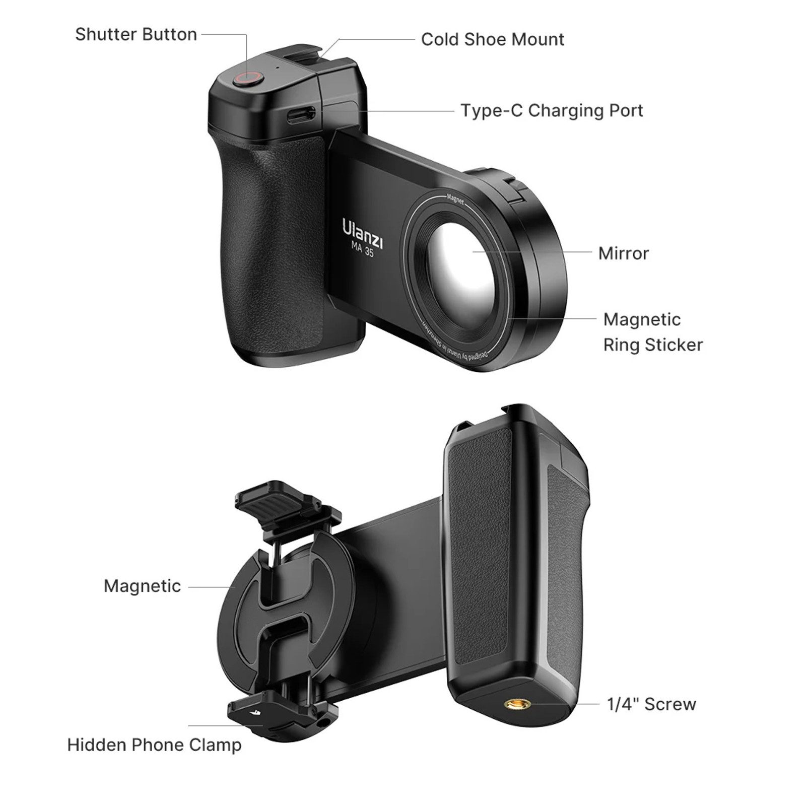 ULANZI Handy-Halterung MA35 MagSafe Smartphone Kamera Auslöser Griff Bluetooth Selfie Griff