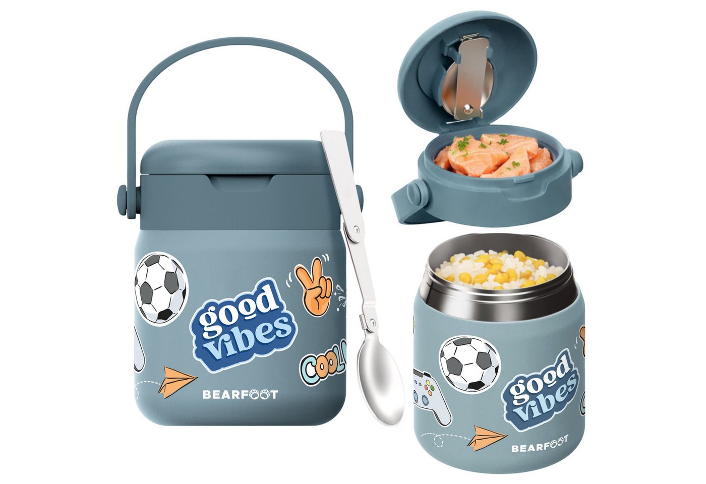 BEARFOOT Trinkflasche Thermobehälter Kinder Edelstahl - Sticker blau, Thermobehälter, auslaufsicher, Edelstahl, Food jar, BPA-frei