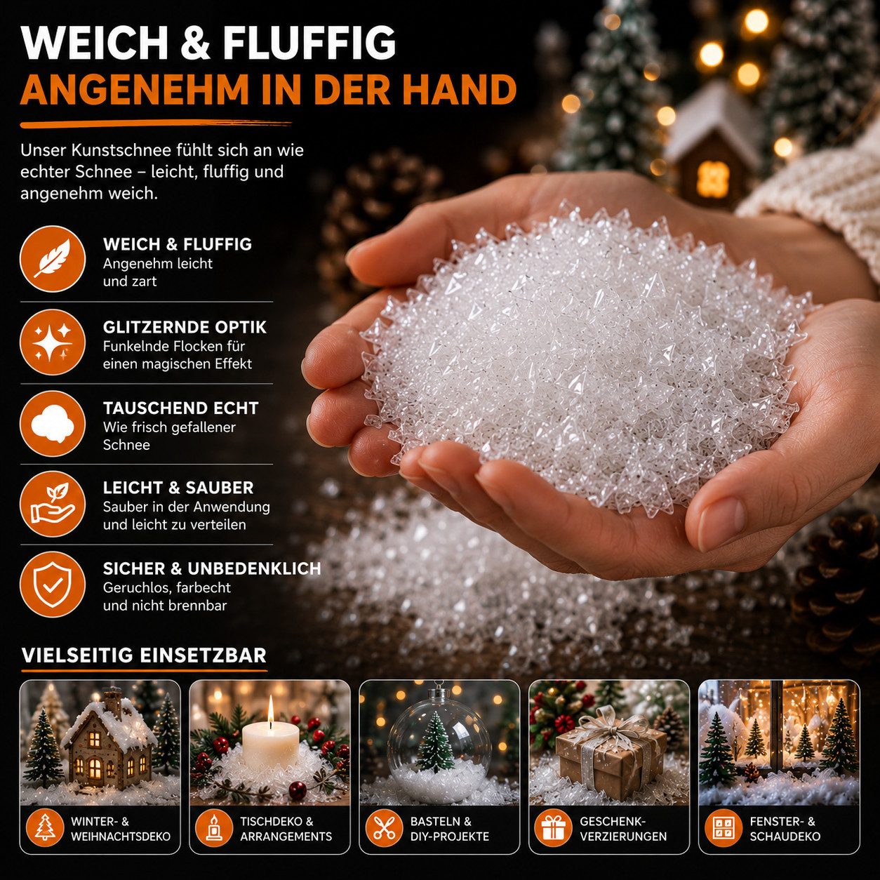 Weihnachtswunder® Streudeko Kunstschnee Dekoschnee weich ca. 1000 ml Schnee Weihnachten Deko, (Packung 1-tlg), weich / fluffig