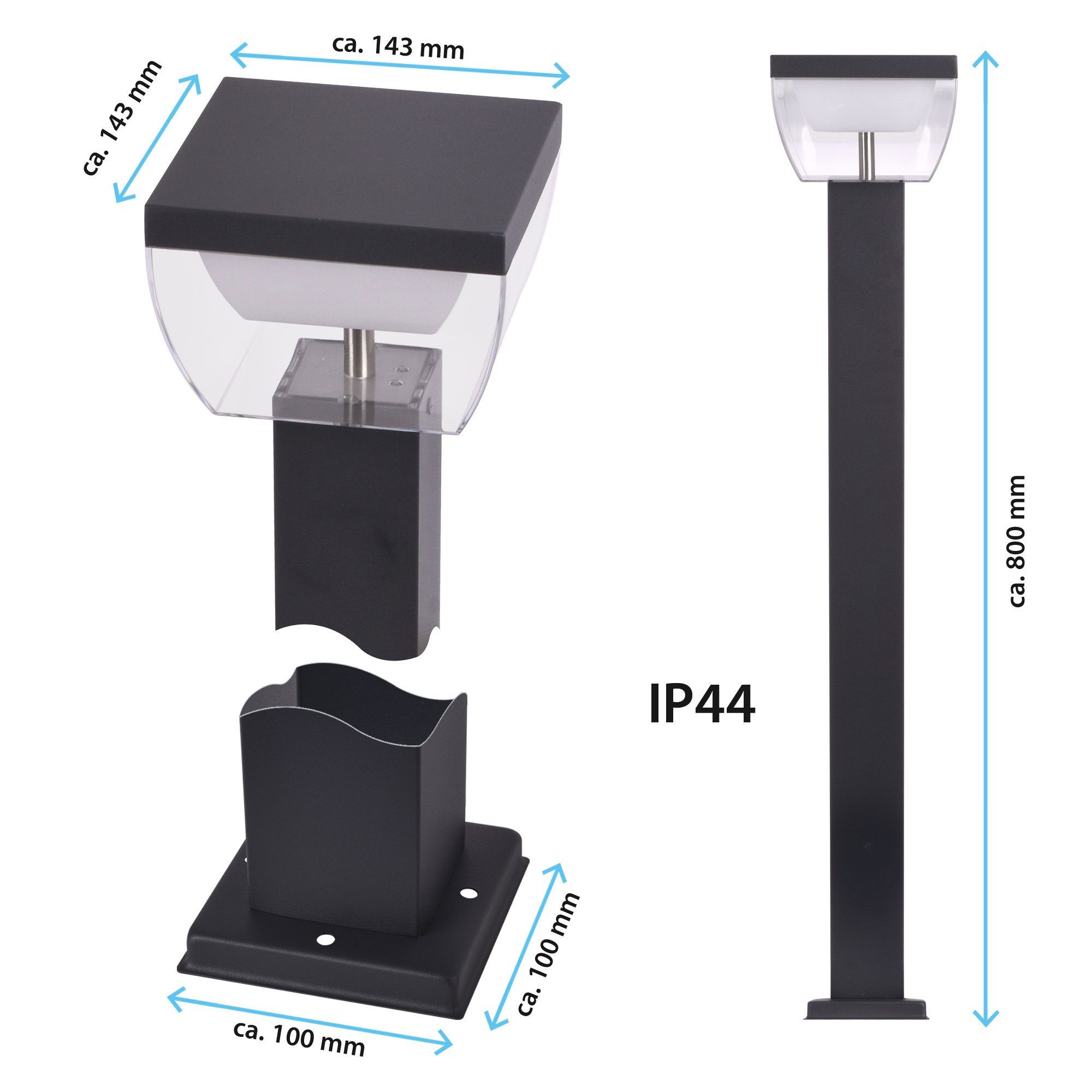 IP44, Pollerleuchte, fest LED Warmweiß, 310-800, BALVIA integriert, Standleuchte, Bewegungsmelder, Standlampe, Außen-Stehlampe Pfostenleuchte Wegeleuchte, ohne Maxkomfort Außenlampe, Außenleuchte,