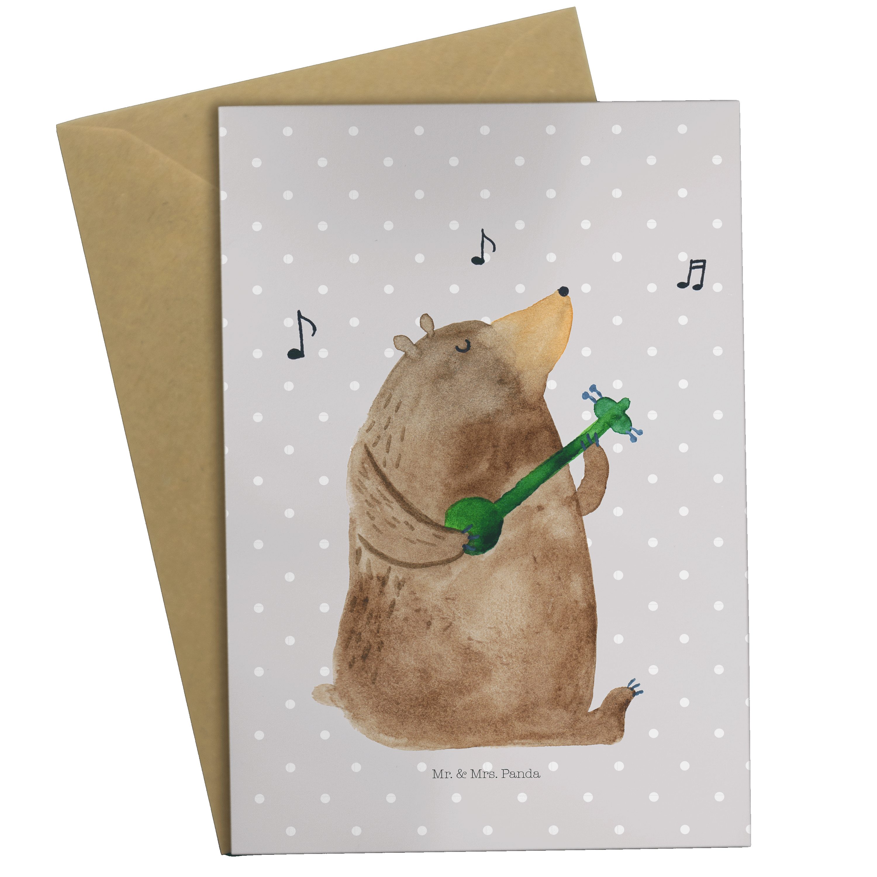 Mr. & Mrs. Panda Grußkarte Bär Gitarre - Grau Pastell - Geschenk, Karte, Geburtstagskarte, Einla | Grußkarten