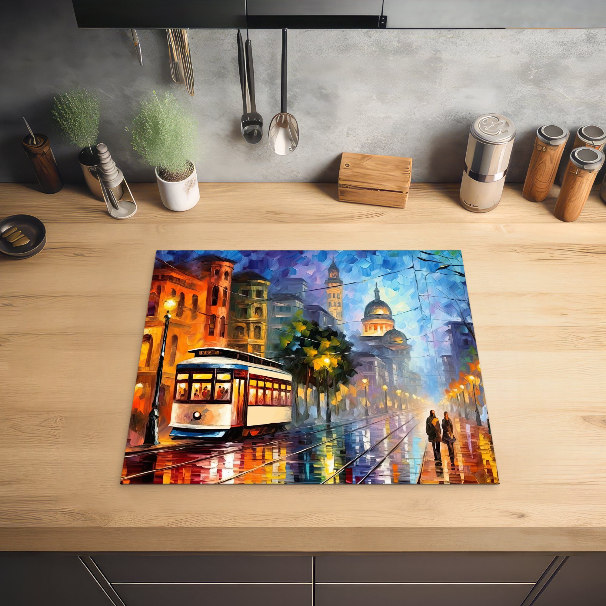 - (1 Architektur, nutzbar, Arbeitsfläche MuchoWow - Stadt Kunst 60x52 Istanbul tlg), cm, Herdblende-/Abdeckplatte Mobile Ceranfeldabdeckung Vinyl, -