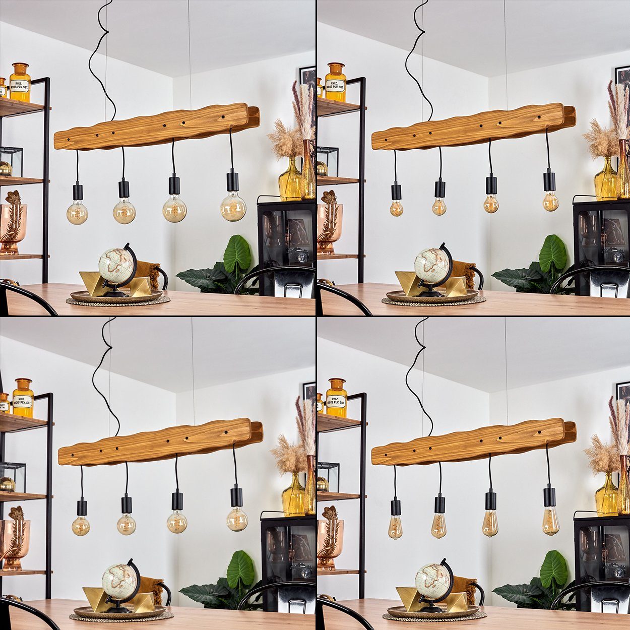 Hängelampe Holzbalken, Schwarz/Natur, hofstein mit Höhe Pendelleuchte Leuchtmittel, aus »Montelparo« in 4xE27 ohne 135cm Metall/Holz max. Hängeleuchte (verstellbar),