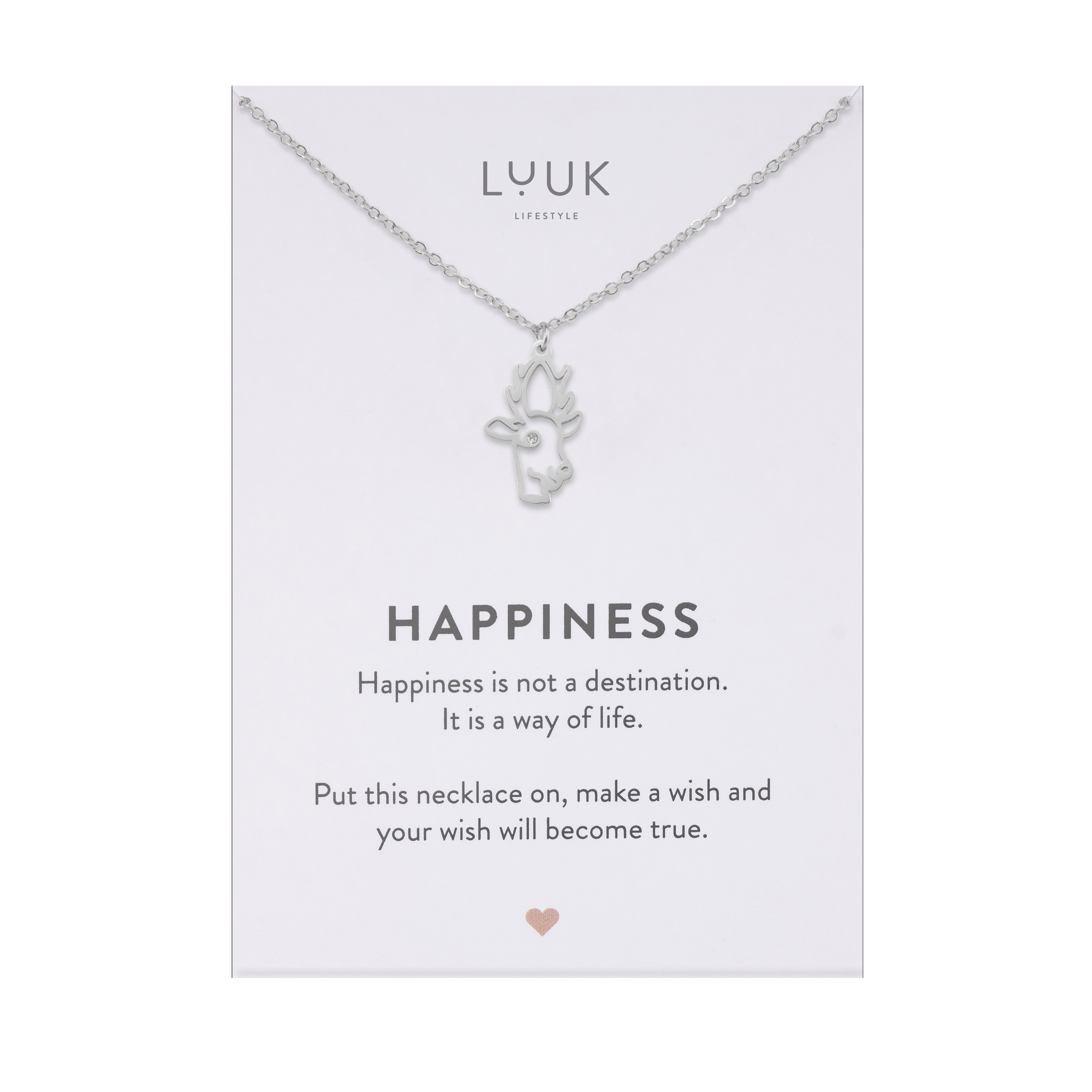 LUUK LIFESTYLE Kette mit Anhänger Reh, mit HAPPINESS Spruchkarte, filigran und zeitlos