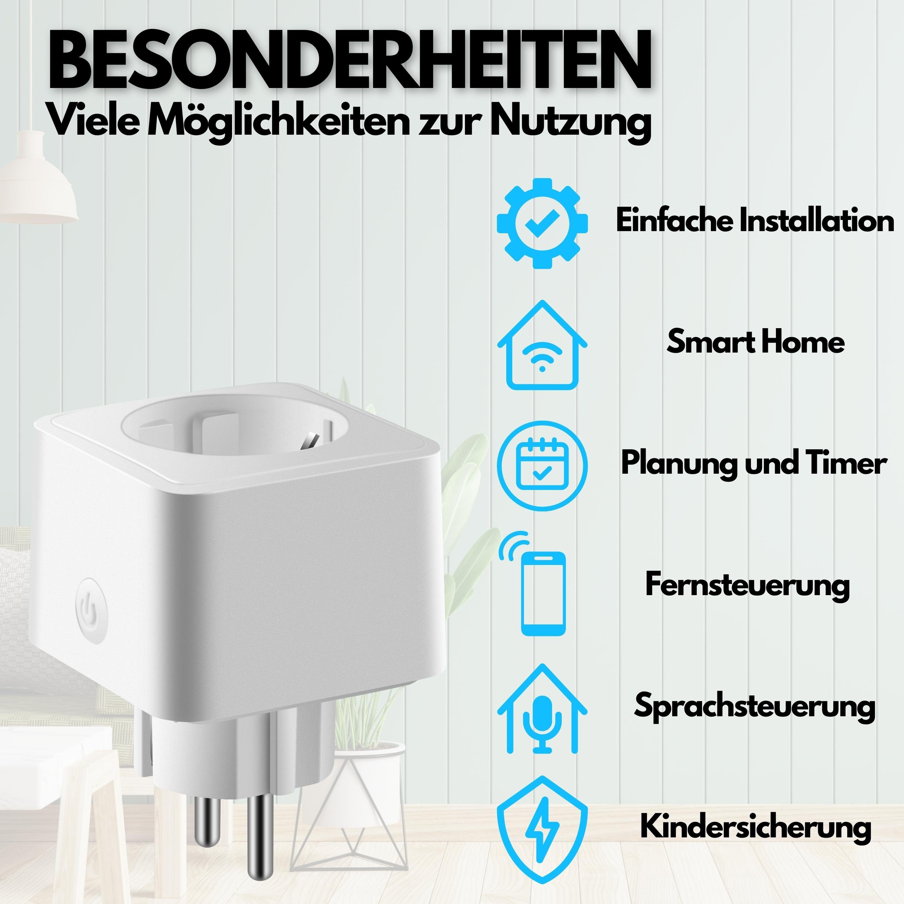 echos WLAN-Steckdose Eco-4060, max. 3680 W, Spar-Set, Steuerung per App,Alexa/ Google kompatibel,WLAN, 2.4 GHz,Max. 16A