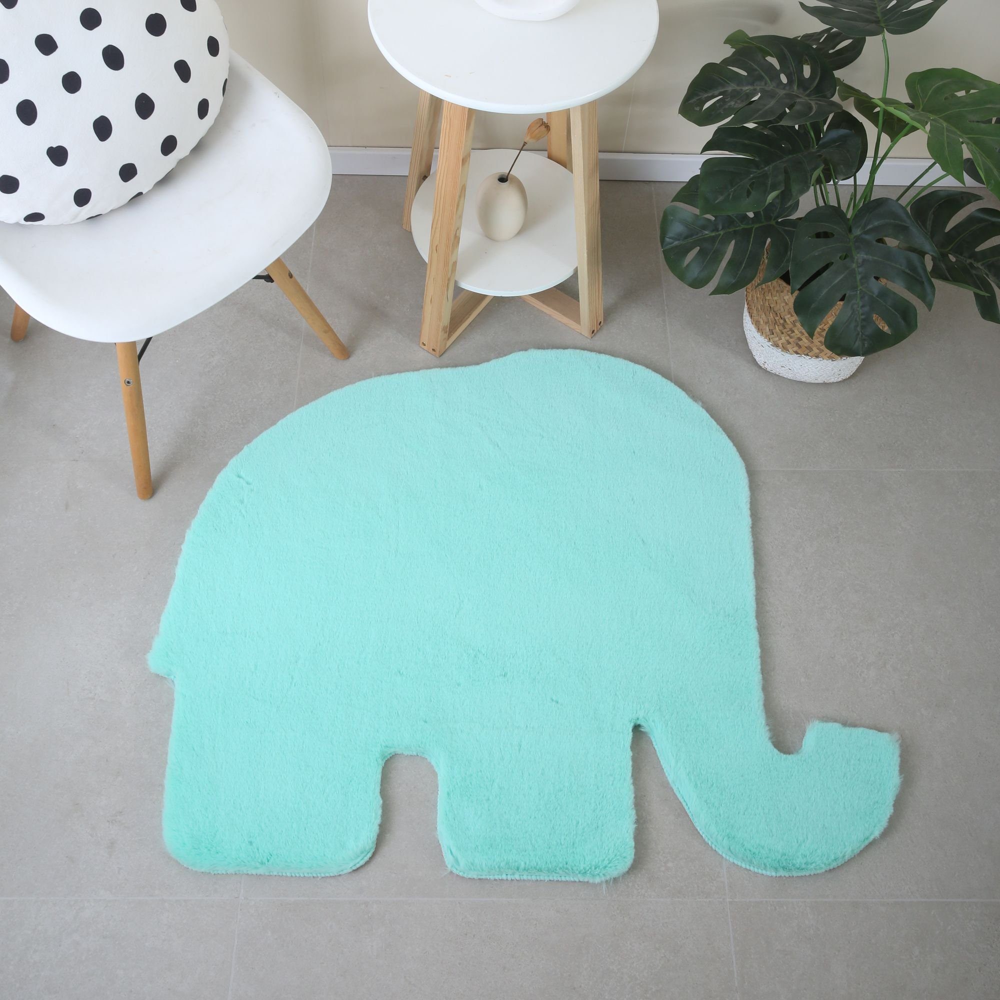 Mint 25 Kinderzimmer Teppich Läufer, Carpetsale24, Form, mm, Einfarbig Elefant Fellteppich Elefantenform Plüsch Höhe: Kunstfell